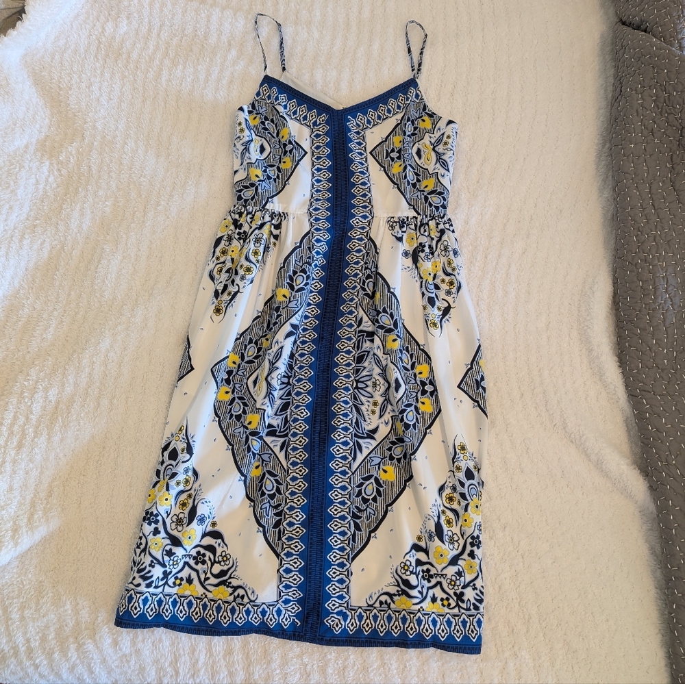 Banana Republic Blue and Yellow Midi Dress